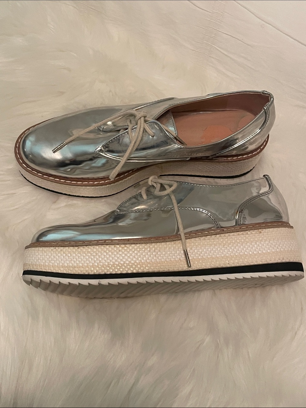 Zara - Silver Metallic Platform Lace-Up Shoes - 38